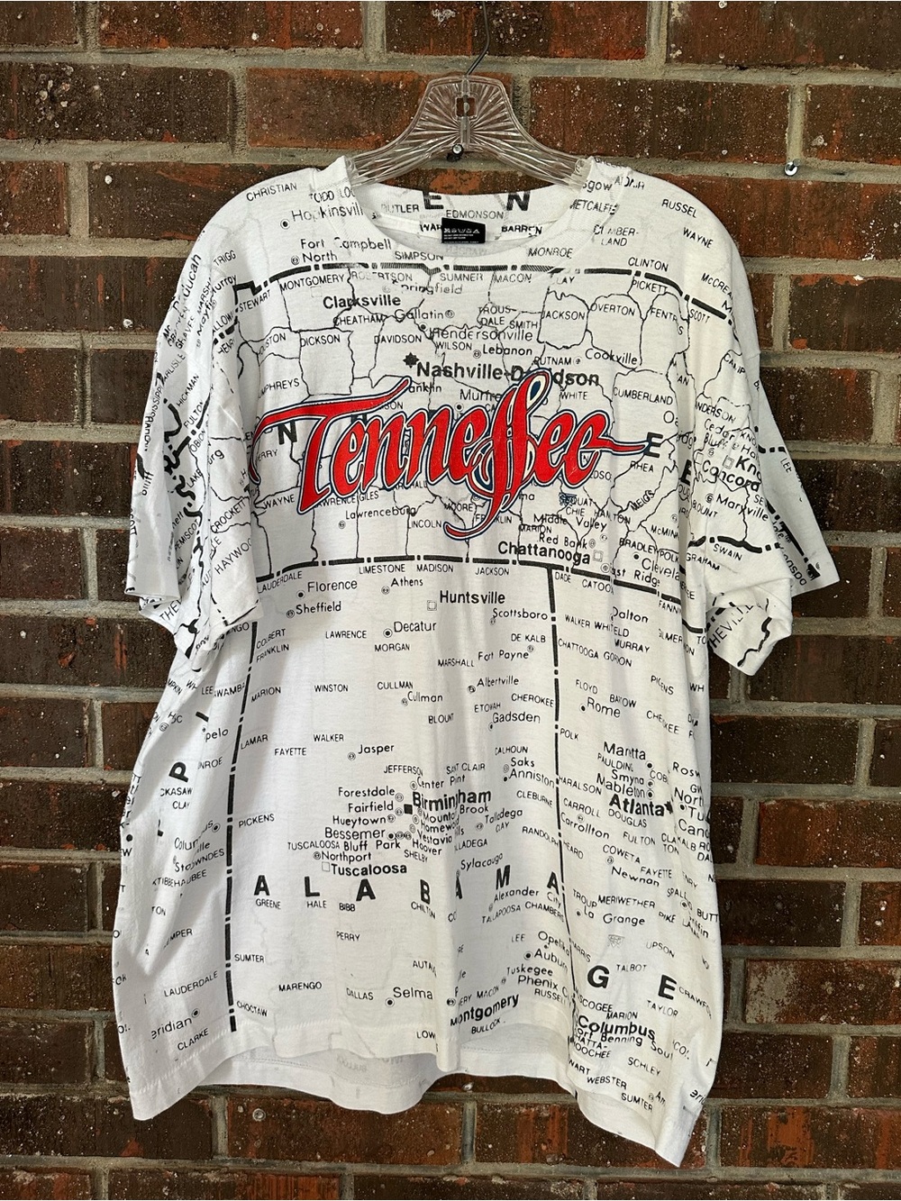 Vintage 1990s Screen Stars Best Tennessee All Over Print Map Tee